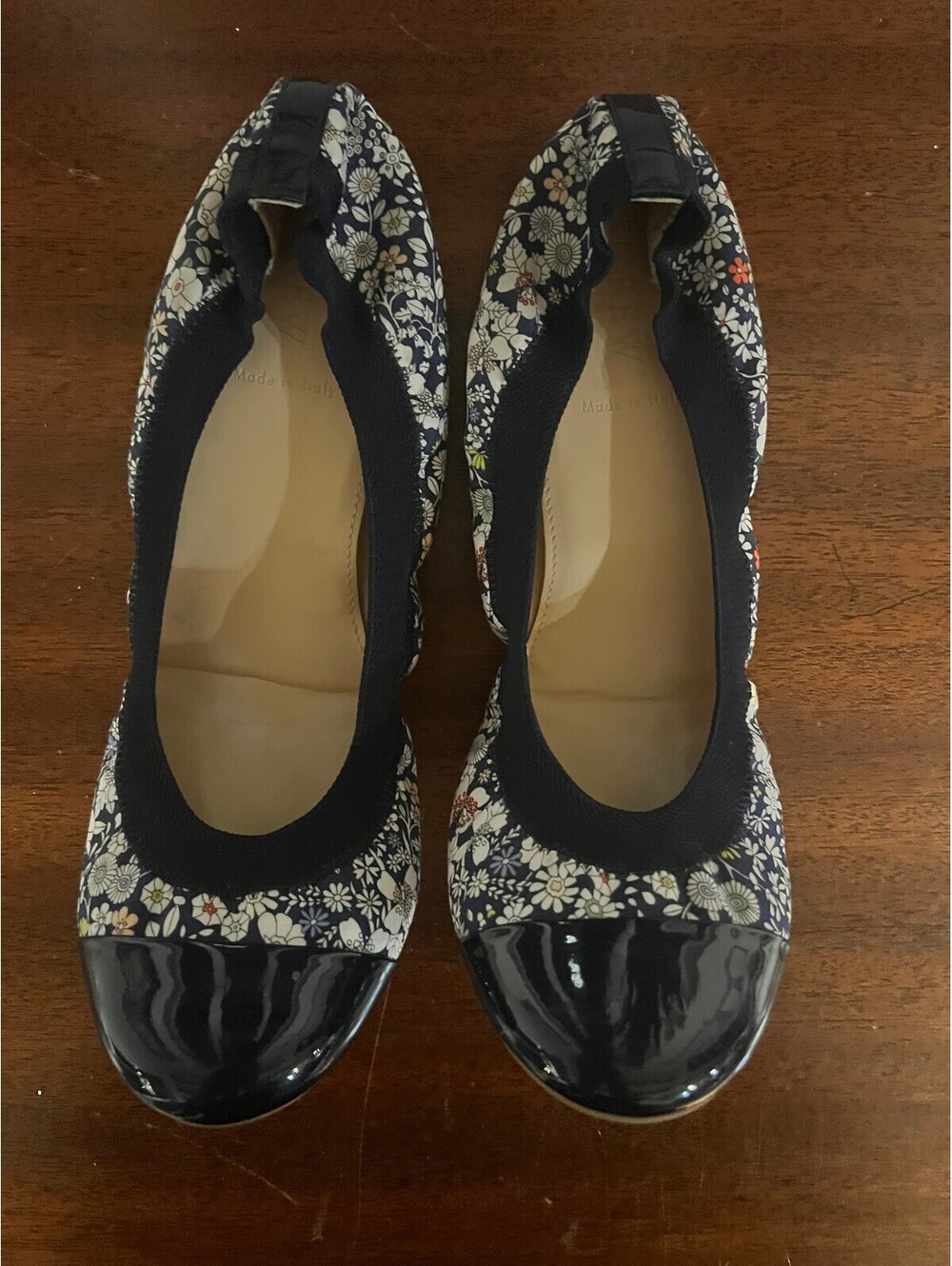 J.Crew Women's Floral Print Ballet Flats with Patent Toe Cap, Size 9.5